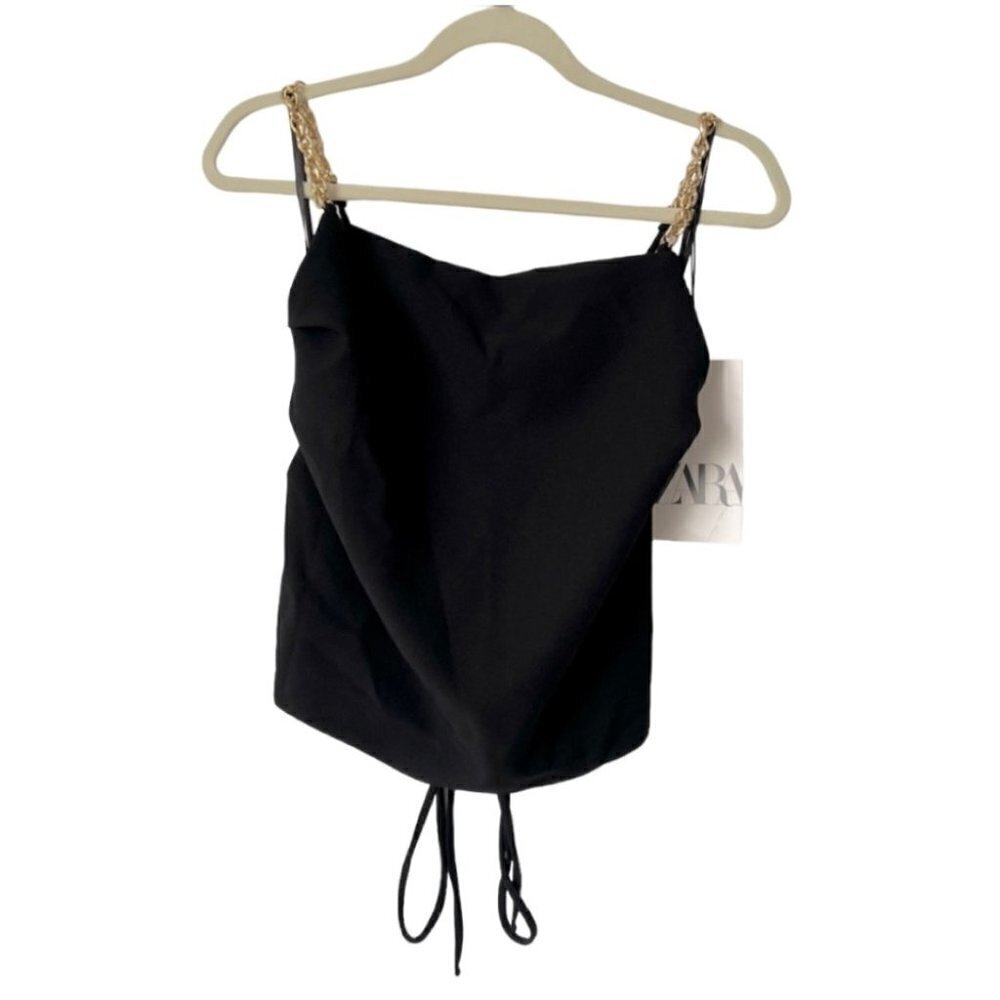 Zara, Women’s camisole with chain strap - Black. Size: M. NWT